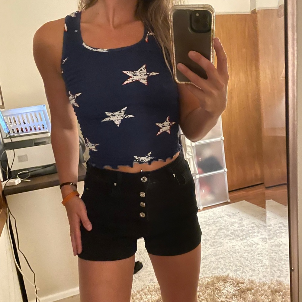 Navy Scrunch Star Crop Top